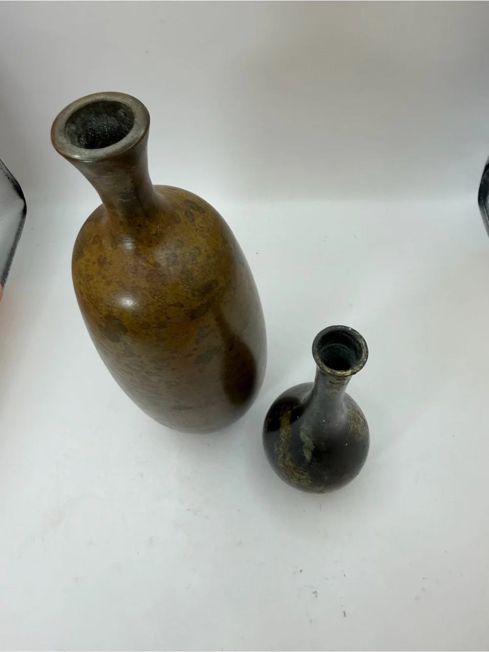 Mid Century Otagiri Brown and Gold Metal Vases - Pair